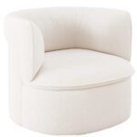 Oko tugitool heledas kangas, ümar iste ja embav seljatugi.