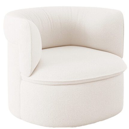 Oko tugitool heledas kangas, ümar iste ja embav seljatugi.